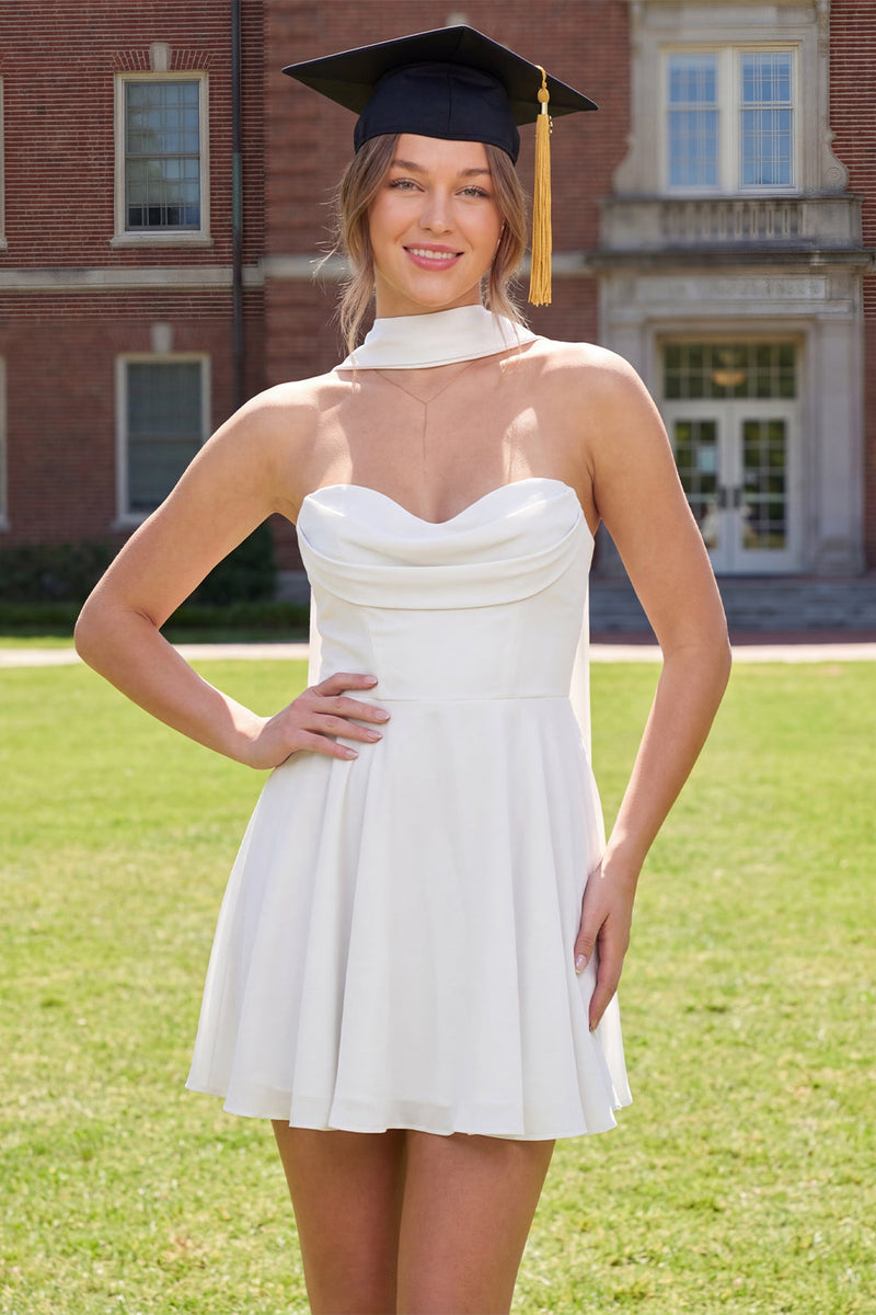 Load image into Gallery viewer, Neck Scarf Corset A Line White Strapless Short Hen Do Dress