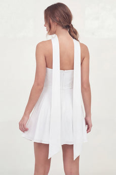 Neck Scarf Corset A Line White Strapless Short Hen Do Dress