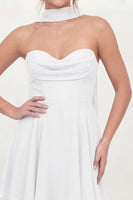 Load image into Gallery viewer, Neck Scarf Corset A Line White Strapless Short Hen Do Dress