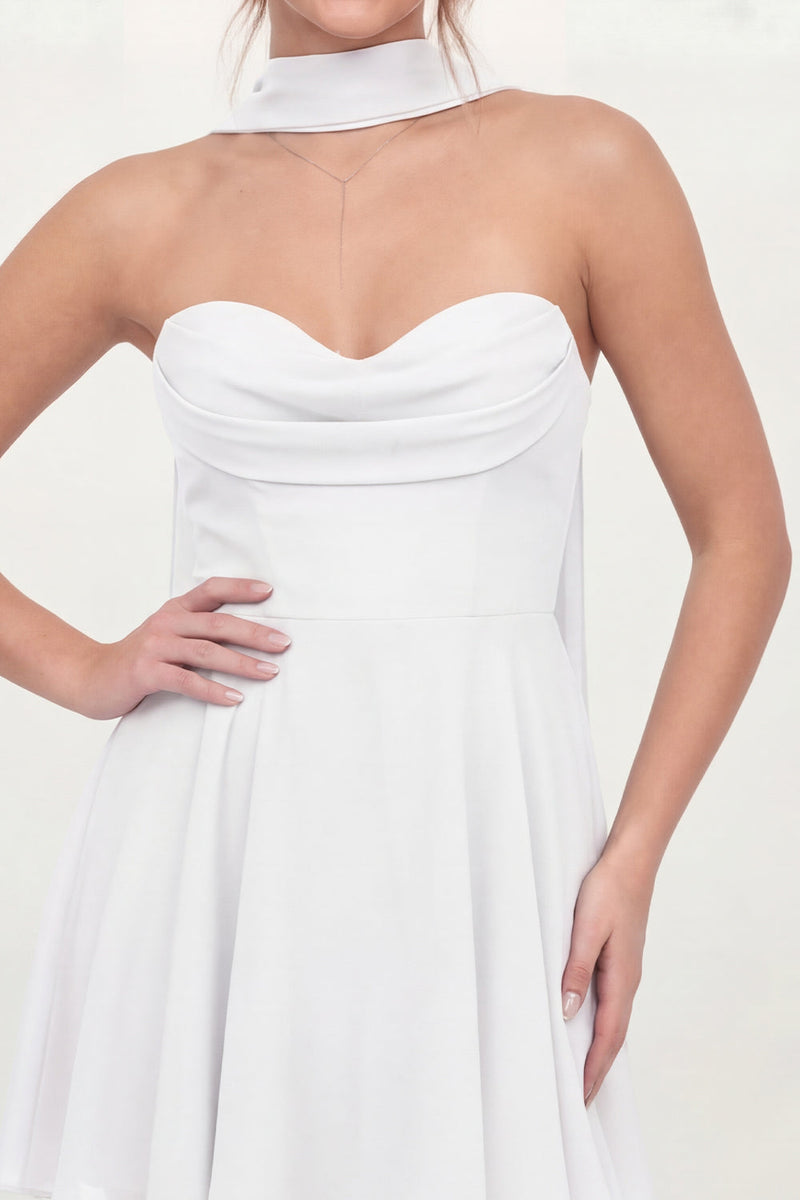 Load image into Gallery viewer, Neck Scarf Corset A Line White Strapless Short Hen Do Dress