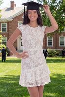 Load image into Gallery viewer, Cap Sleeves A Line Floral White Lace Short Hen Do Dress with Ruffles