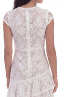 Load image into Gallery viewer, Cap Sleeves A Line Floral White Lace Short Hen Do Dress with Ruffles