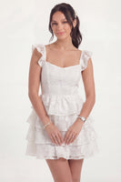 Load image into Gallery viewer, Floral White Short Lace Corset A Line Hen Do Dress with Ruffles