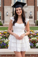 Load image into Gallery viewer, Floral White Short Lace Corset A Line Hen Do Dress with Ruffles