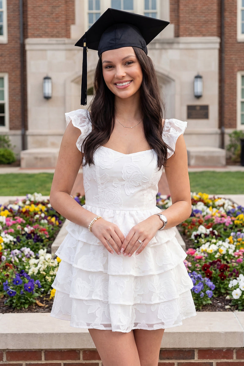 Load image into Gallery viewer, Floral White Short Lace Corset A Line Hen Do Dress with Ruffles