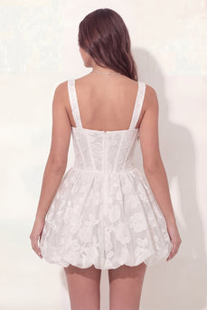 Thick Straps Corset Floral A Line Lace White Short Hen Do Dress