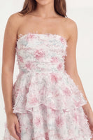 Load image into Gallery viewer, White Pink Flower Short Strapless A Line Hen Do Dress with Ruffles