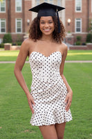 Load image into Gallery viewer, Black and White Polka Dots Corset Sweetheart Tight Short Hen Do Dress with Ruffles