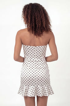 Black and White Polka Dots Corset Sweetheart Tight Short Hen Do Dress with Ruffles