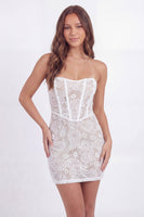 Load image into Gallery viewer, White Tight Short Lace Floral Corset Strapless Hen Do Dress