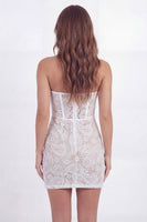 Load image into Gallery viewer, White Tight Short Lace Floral Corset Strapless Hen Do Dress