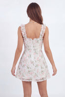 Load image into Gallery viewer, White Pink Flower Short Lace Ruffles A Line Hen Do Dress with Pearls