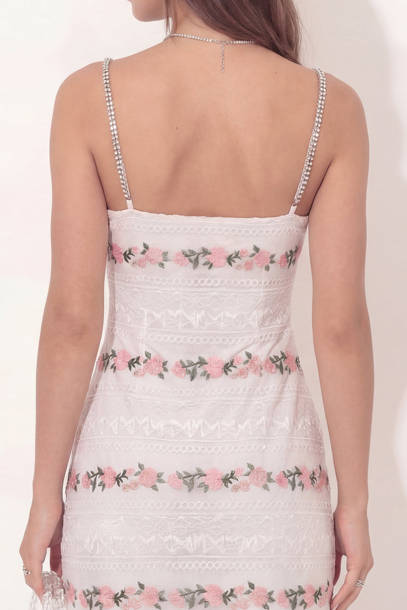 Load image into Gallery viewer, Lace White Floral Tight Short Beaded Spaghetti Straps Hen Do Dress