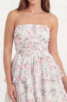 Load image into Gallery viewer, Short A Line White Pink Flower Strapless Lace Hen Do Dress with Ruffles