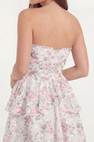 Load image into Gallery viewer, Short A Line White Pink Flower Strapless Lace Hen Do Dress with Ruffles