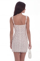 Load image into Gallery viewer, White Polka Dots Square Neck Floral Tight Short Hen Do Dress with Slit