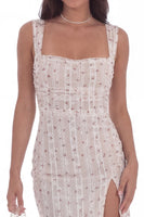 Load image into Gallery viewer, White Polka Dots Square Neck Floral Tight Short Hen Do Dress with Slit