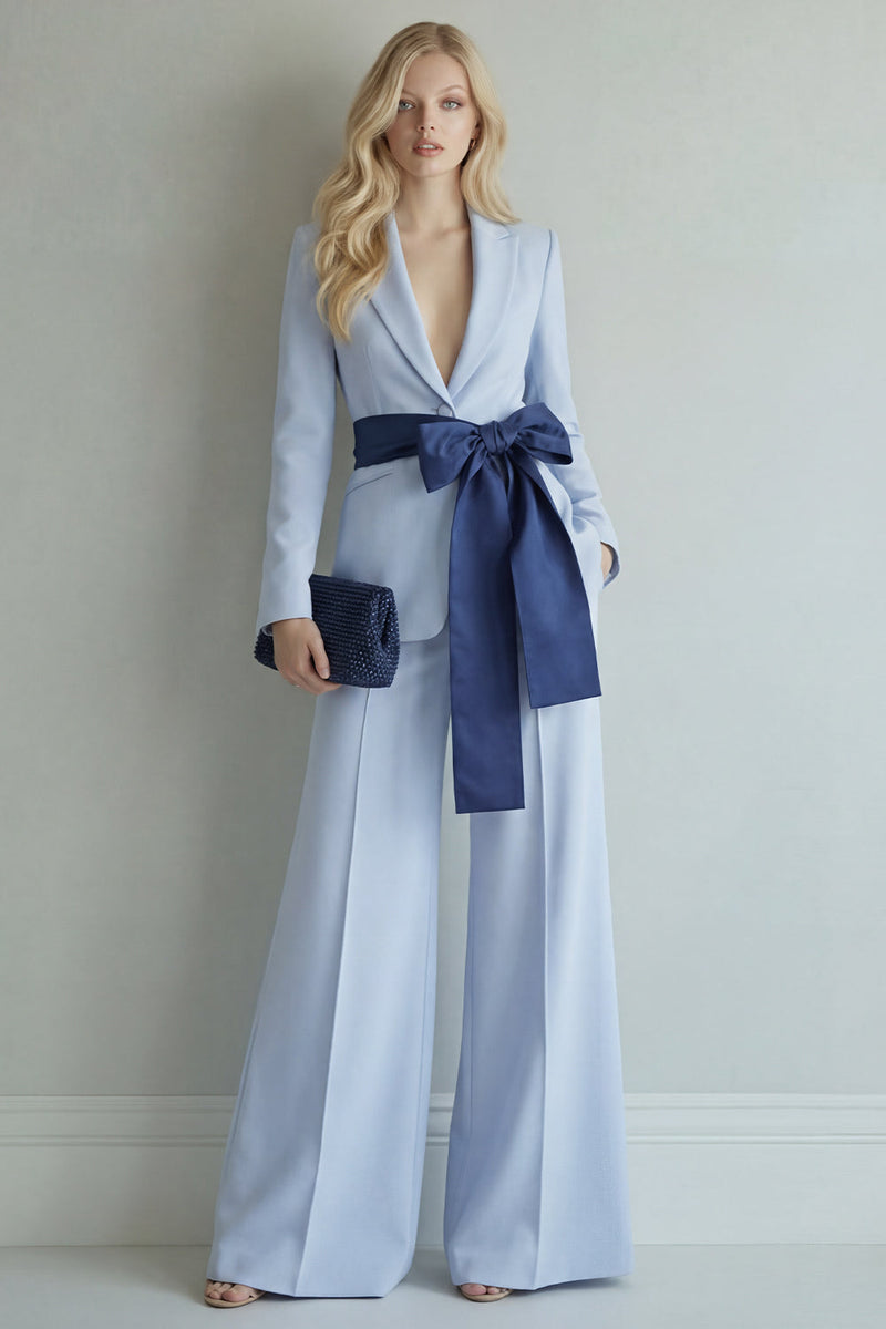 Load image into Gallery viewer, Light Blue Single Breasted Peak Lapel 2 Piece Wide Leg Prom Suits