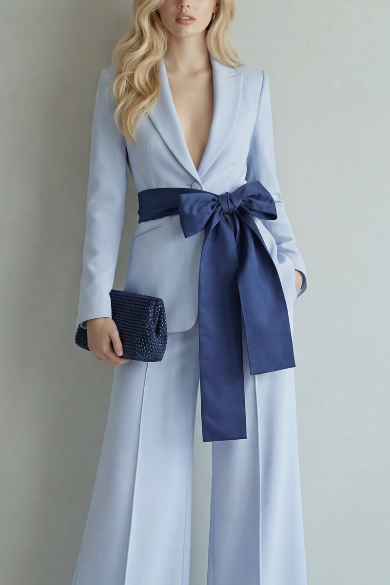 Load image into Gallery viewer, Light Blue Single Breasted Peak Lapel 2 Piece Wide Leg Prom Suits