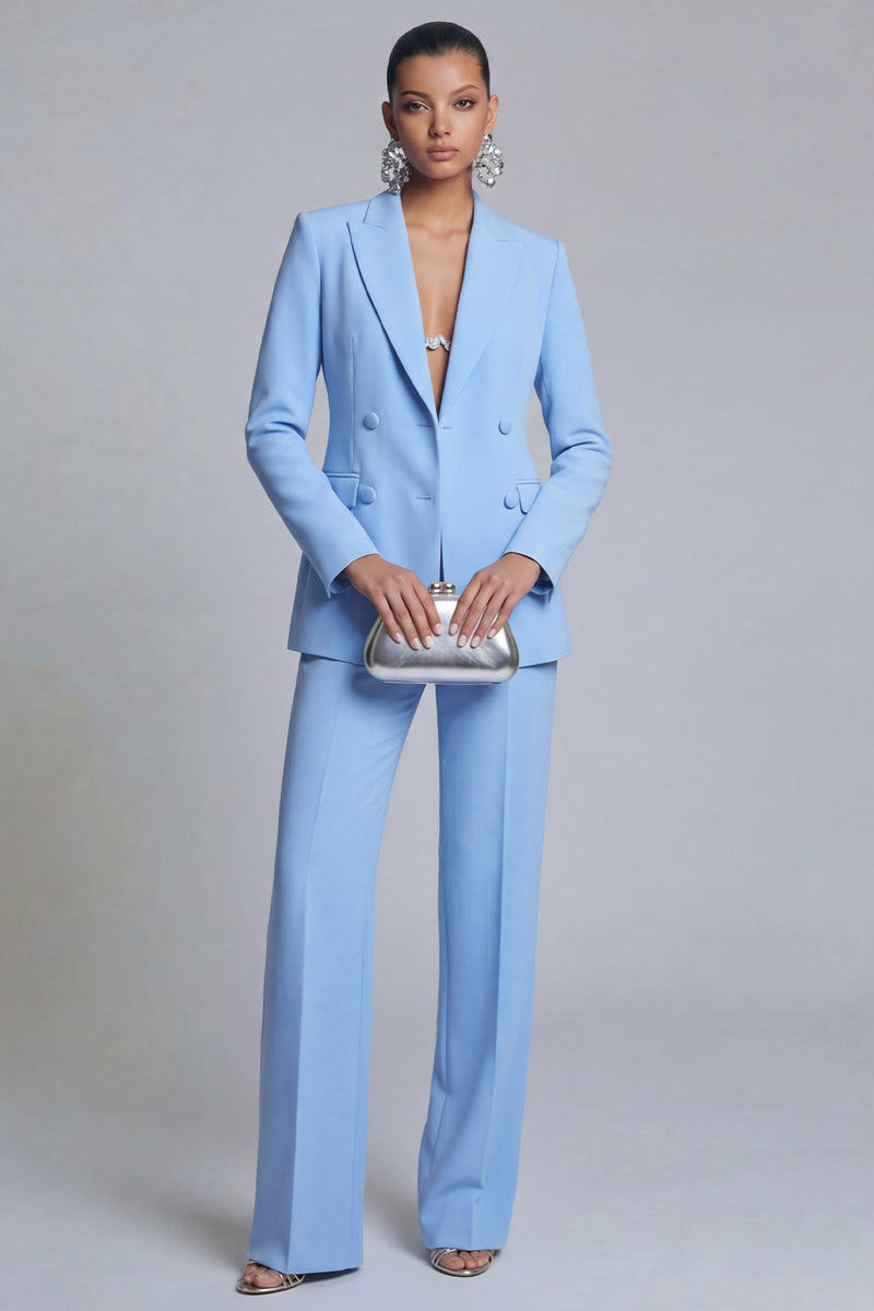 Load image into Gallery viewer, Blue 2 Piece Peak Lapel Double Breasted 2 Piece Slim Fit Prom Suits