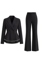 Load image into Gallery viewer, 2 Piece Notched Lapel Wide Leg Double Breasted Black Prom Suits with Ruffles