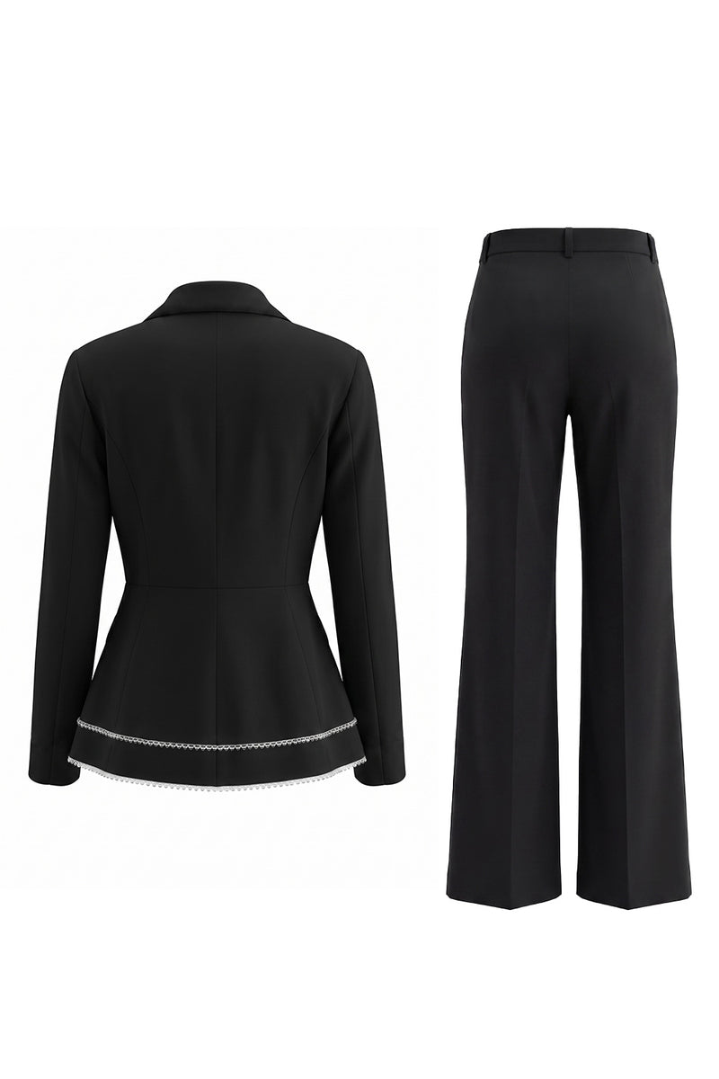 Load image into Gallery viewer, 2 Piece Notched Lapel Wide Leg Double Breasted Black Prom Suits with Ruffles