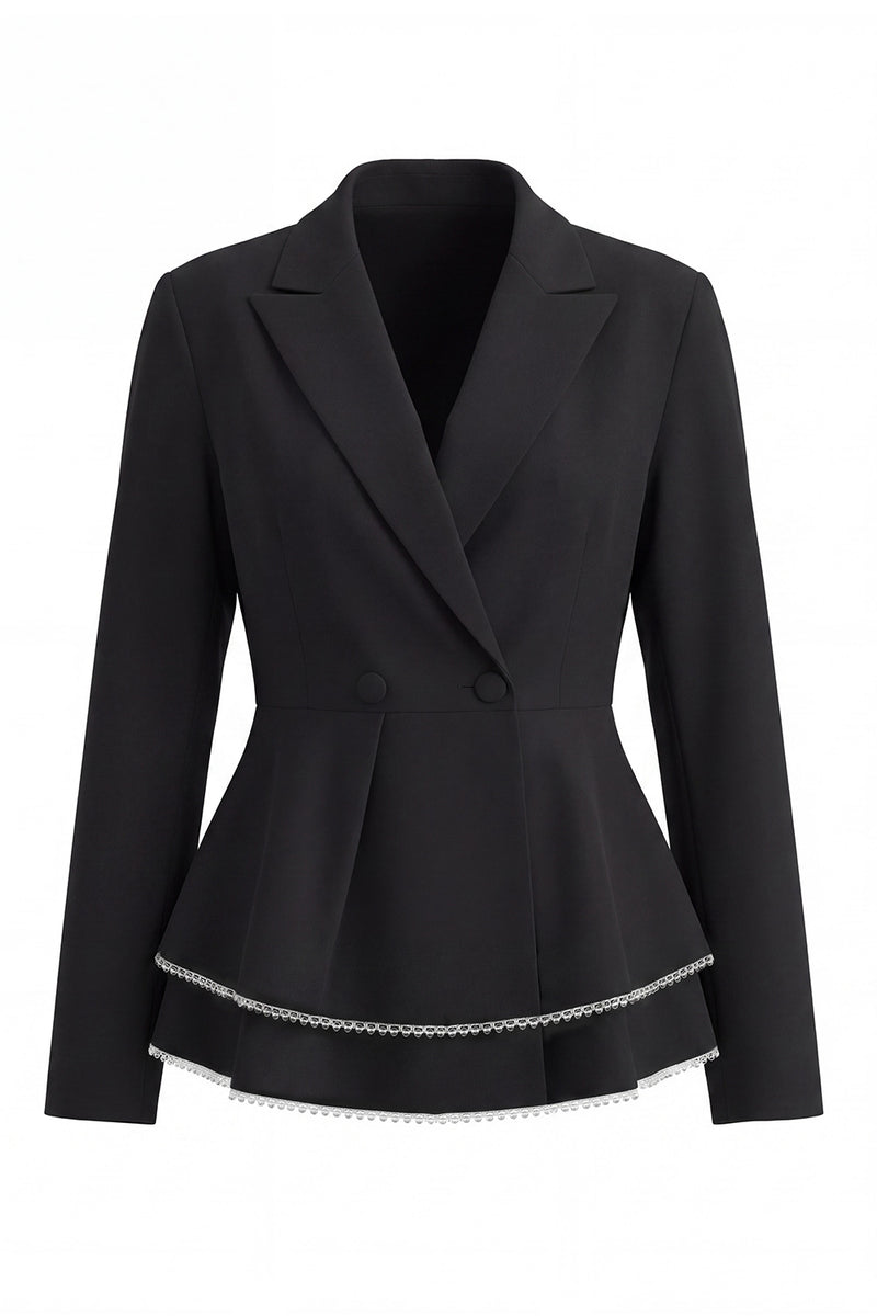 Load image into Gallery viewer, 2 Piece Notched Lapel Wide Leg Double Breasted Black Prom Suits with Ruffles
