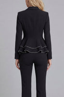 Load image into Gallery viewer, 2 Piece Notched Lapel Wide Leg Double Breasted Black Prom Suits with Ruffles