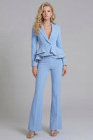 Load image into Gallery viewer, 2 Piece Notched Lapel Wide Leg Double Breasted Black Prom Suits with Ruffles