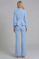 Load image into Gallery viewer, 2 Piece Notched Lapel Wide Leg Double Breasted Black Prom Suits with Ruffles