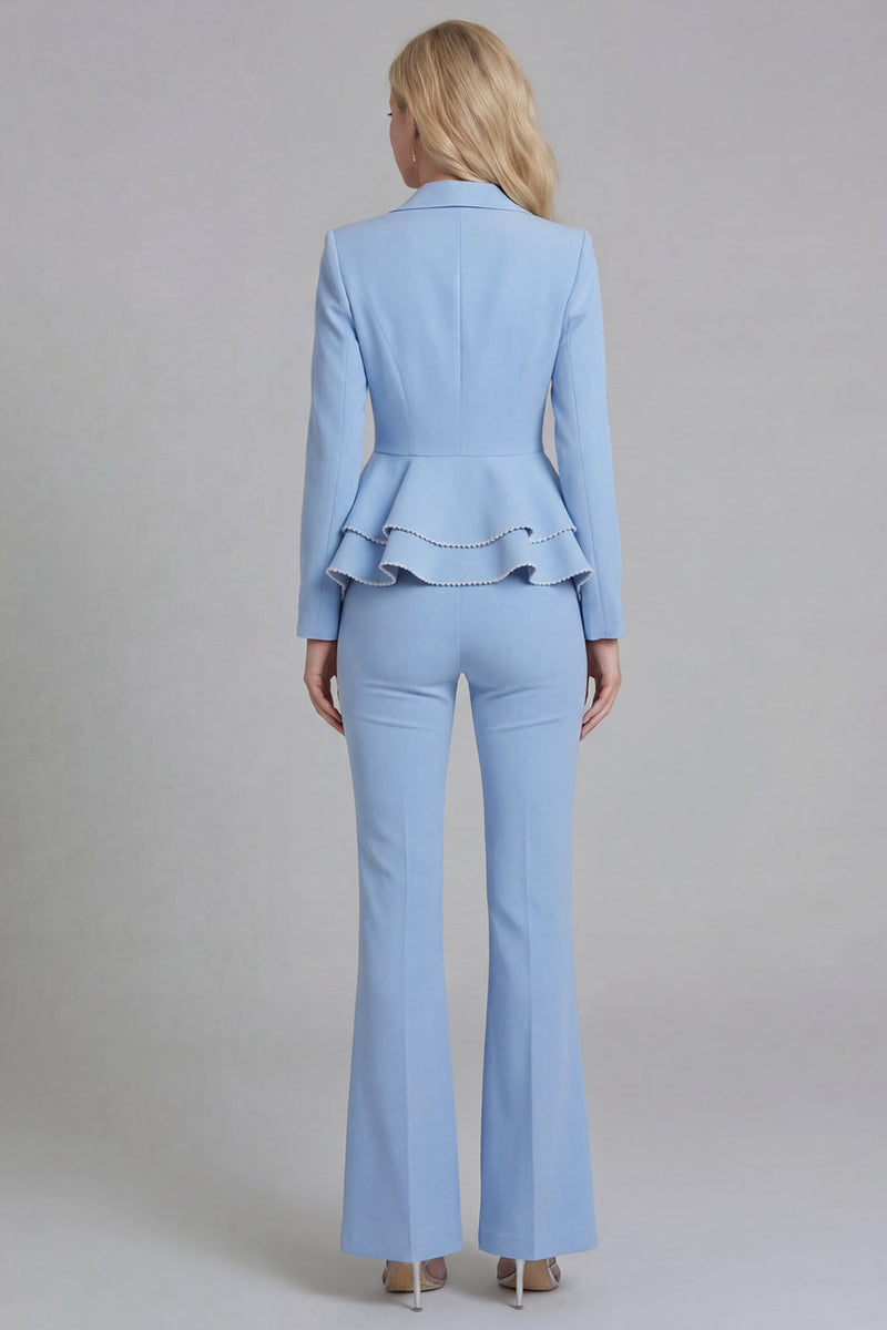 Load image into Gallery viewer, 2 Piece Notched Lapel Wide Leg Double Breasted Black Prom Suits with Ruffles