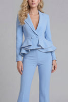 Load image into Gallery viewer, 2 Piece Notched Lapel Wide Leg Double Breasted Black Prom Suits with Ruffles