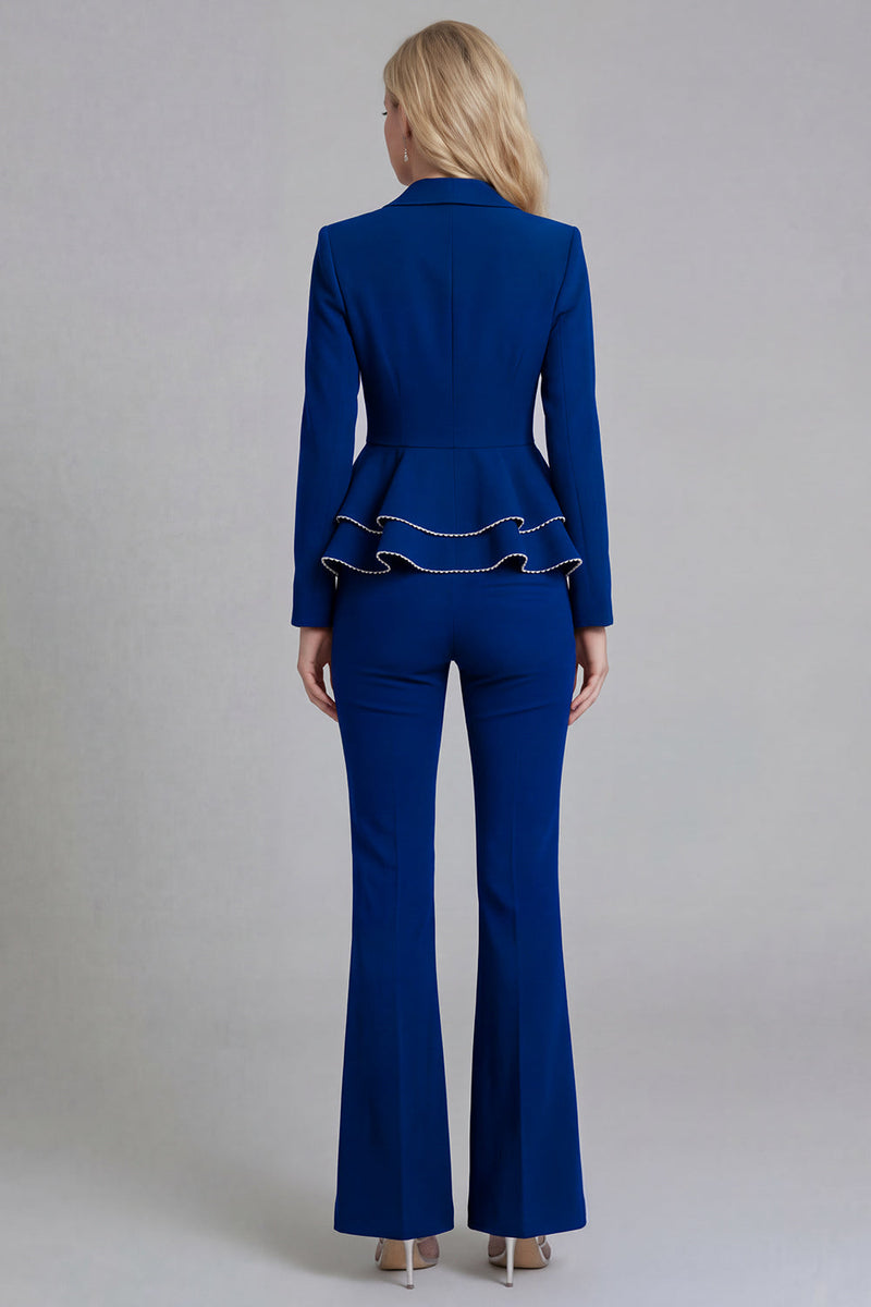 Load image into Gallery viewer, 2 Piece Notched Lapel Wide Leg Double Breasted Black Prom Suits with Ruffles