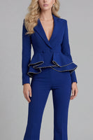 Load image into Gallery viewer, 2 Piece Notched Lapel Wide Leg Double Breasted Black Prom Suits with Ruffles