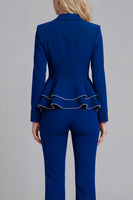 Load image into Gallery viewer, 2 Piece Notched Lapel Wide Leg Double Breasted Black Prom Suits with Ruffles