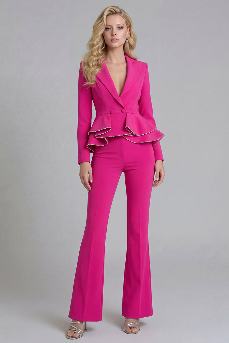 Load image into Gallery viewer, 2 Piece Notched Lapel Wide Leg Double Breasted Black Prom Suits with Ruffles