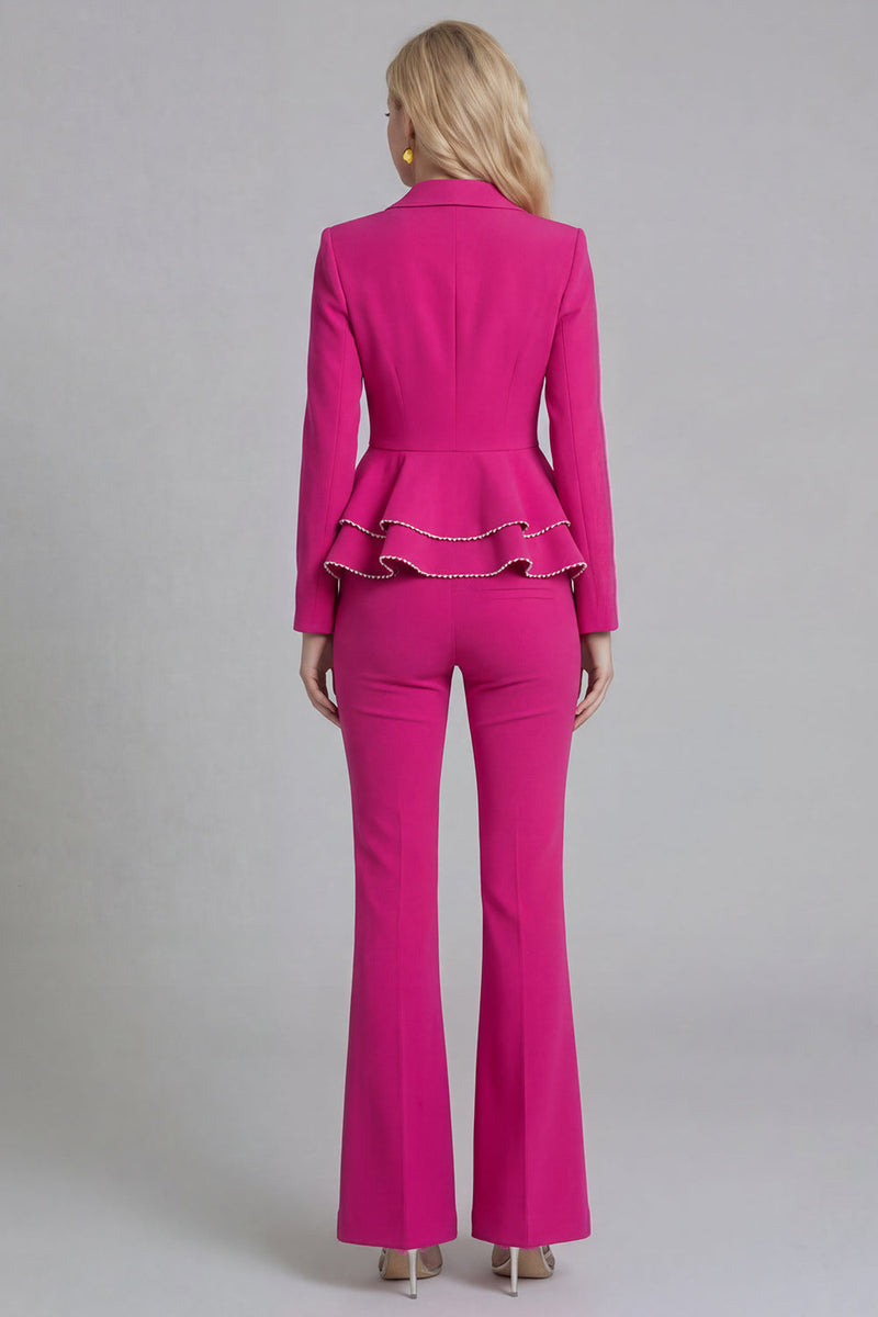 Load image into Gallery viewer, 2 Piece Notched Lapel Wide Leg Double Breasted Black Prom Suits with Ruffles