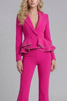 Load image into Gallery viewer, 2 Piece Notched Lapel Wide Leg Double Breasted Black Prom Suits with Ruffles