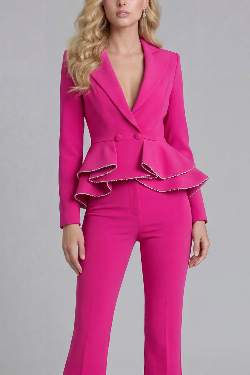 Load image into Gallery viewer, 2 Piece Notched Lapel Wide Leg Double Breasted Black Prom Suits with Ruffles