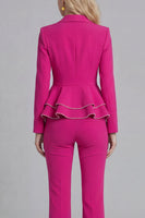 Load image into Gallery viewer, 2 Piece Notched Lapel Wide Leg Double Breasted Black Prom Suits with Ruffles