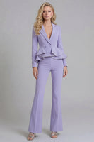 Load image into Gallery viewer, 2 Piece Notched Lapel Wide Leg Double Breasted Black Prom Suits with Ruffles