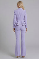 Load image into Gallery viewer, 2 Piece Notched Lapel Wide Leg Double Breasted Black Prom Suits with Ruffles