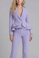 Load image into Gallery viewer, 2 Piece Notched Lapel Wide Leg Double Breasted Black Prom Suits with Ruffles