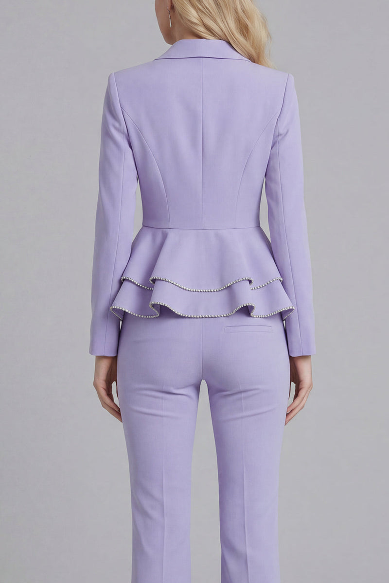 Load image into Gallery viewer, 2 Piece Notched Lapel Wide Leg Double Breasted Black Prom Suits with Ruffles