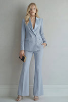 Load image into Gallery viewer, Peak Lapel Blue 2 Piece Double Breasted Wide Leg Prom Suits