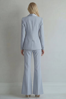 Peak Lapel Blue 2 Piece Double Breasted Wide Leg Prom Suits