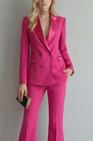 Load image into Gallery viewer, Peak Lapel Blue 2 Piece Double Breasted Wide Leg Prom Suits