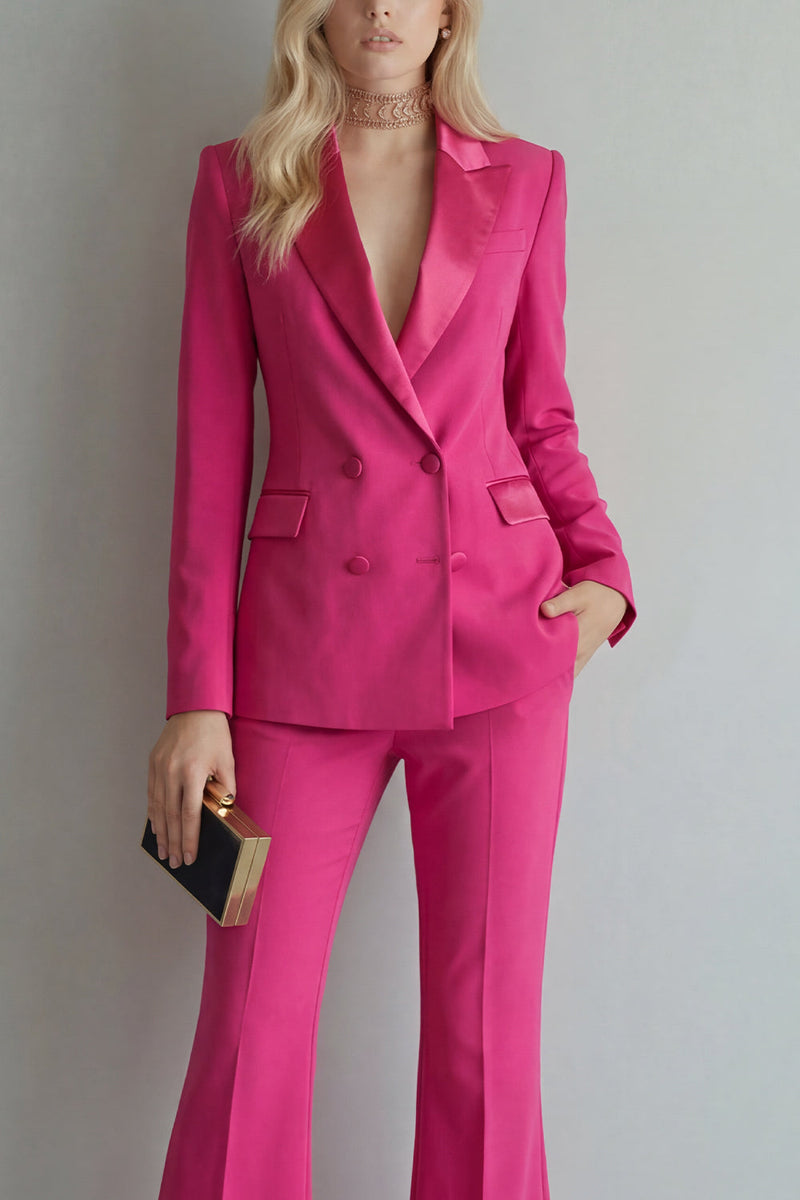 Load image into Gallery viewer, Peak Lapel Blue 2 Piece Double Breasted Wide Leg Prom Suits