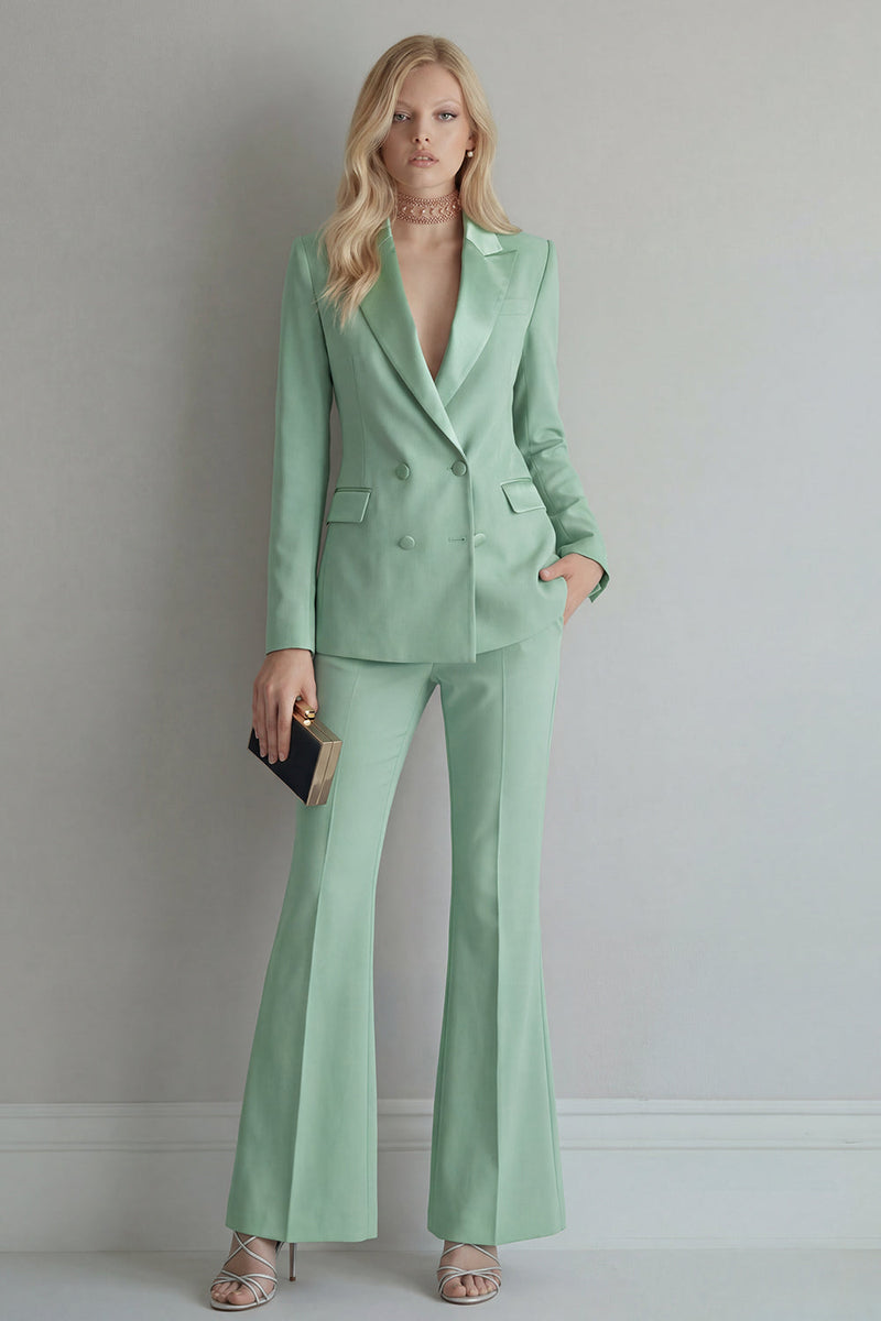 Load image into Gallery viewer, Peak Lapel Blue 2 Piece Double Breasted Wide Leg Prom Suits