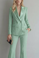 Load image into Gallery viewer, Peak Lapel Blue 2 Piece Double Breasted Wide Leg Prom Suits